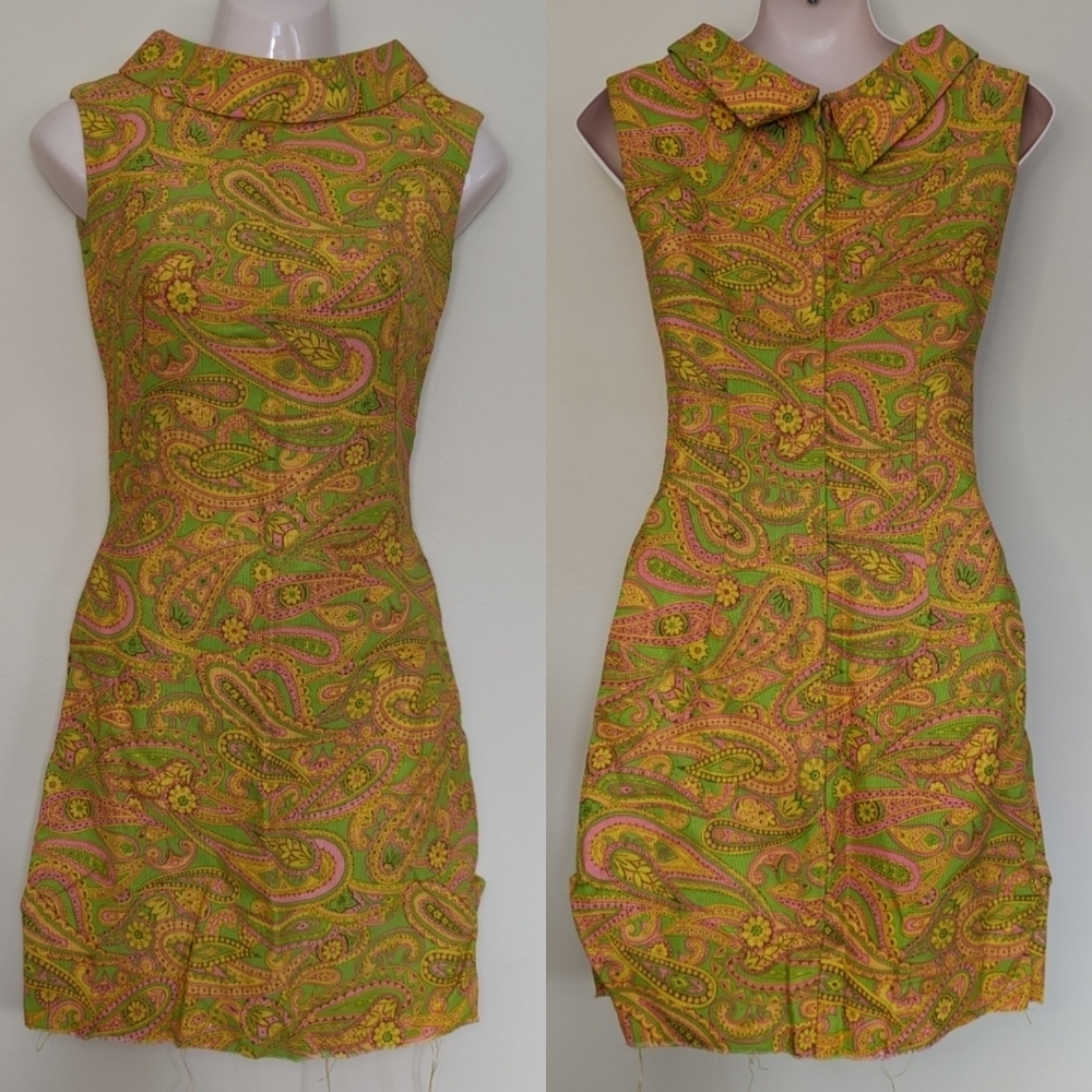 Vintage 60s printed sleeveless mini dress xs